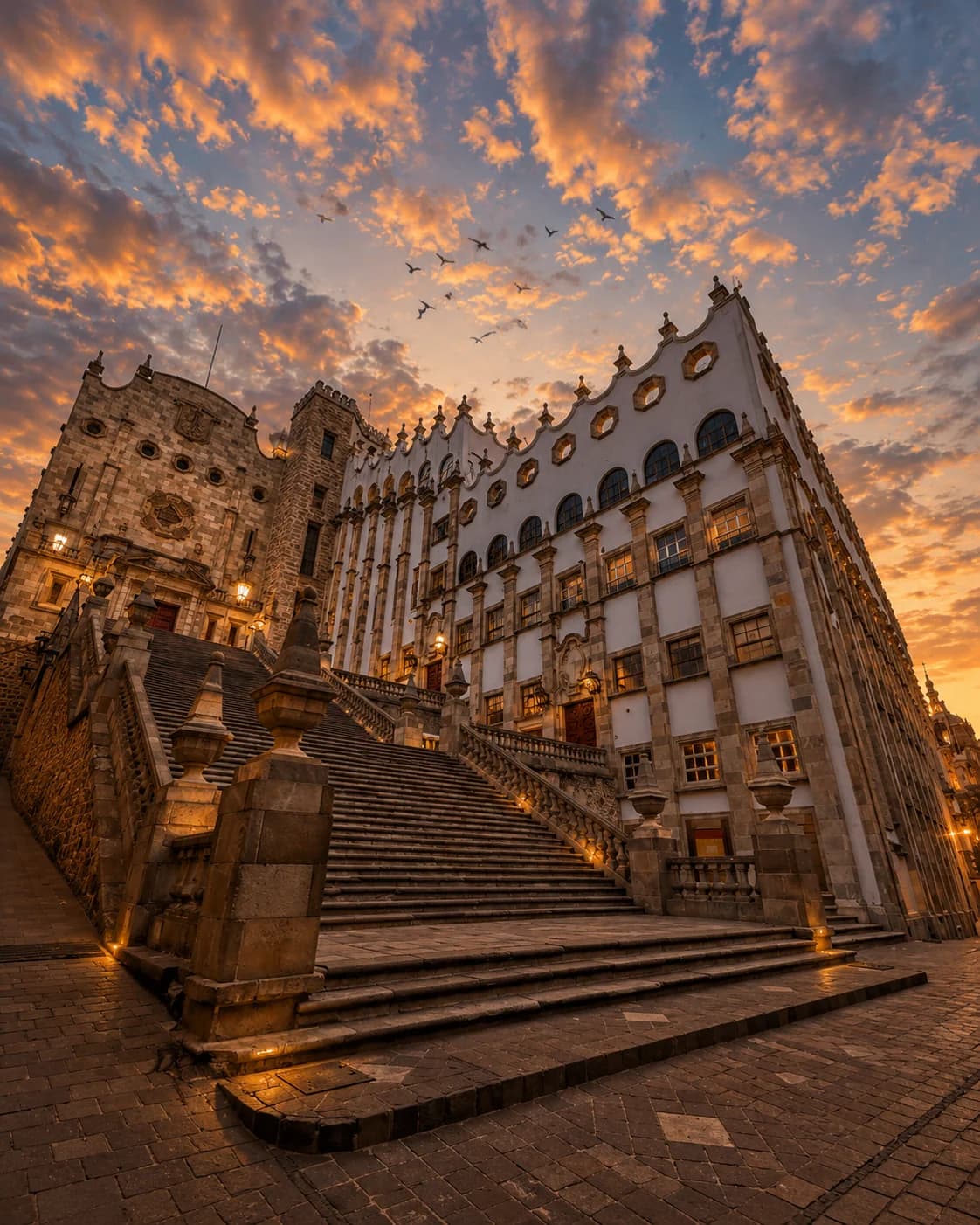 Arquitectura universitaria y calle patrimonial de Guanajuato para portafolio inmobiliario